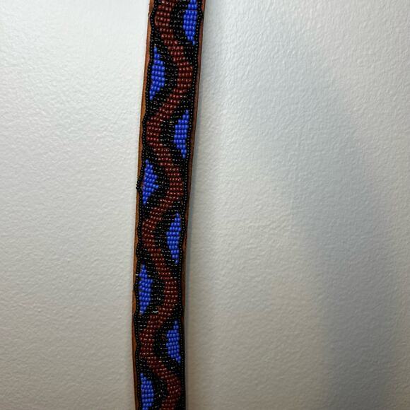 Brown Leather Belt Beaded Purple Black Aztec Western Fair Boho Country Southwest - Picture 6 of 8